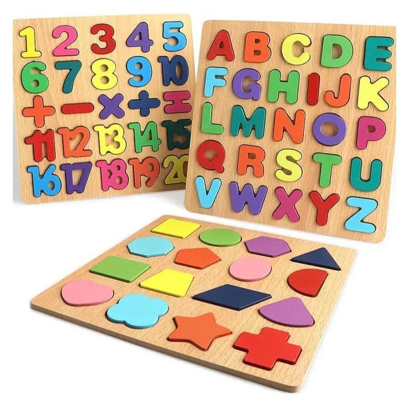 3 In 1 Fun Multicolor ABC, 123 and Shapes Puzzles - Educational Toys